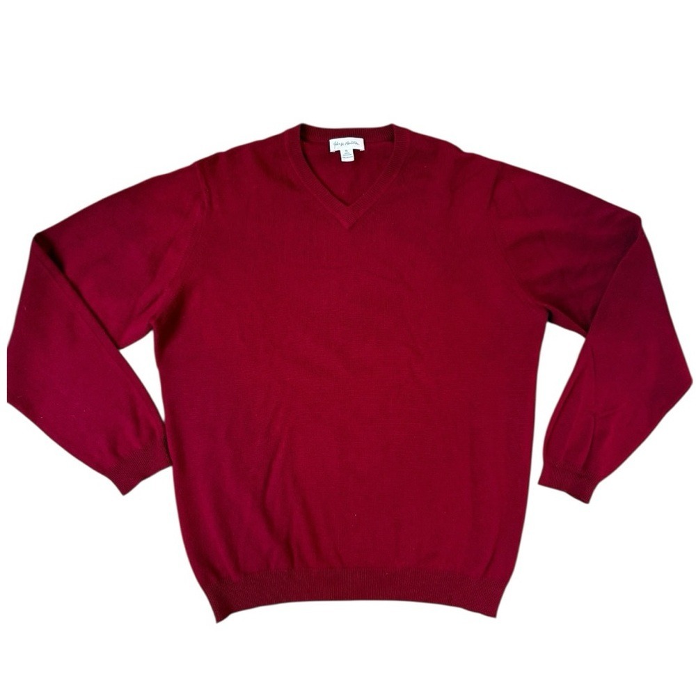 John W Nordstrom Mens Cashmere V-Neck Sweater Burgundy Red XL LL Luxury Knit